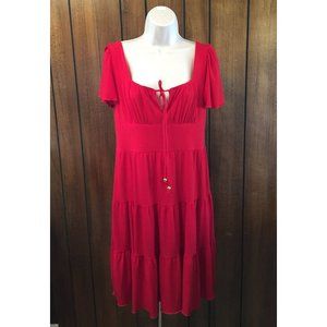 1980's Boston Proper Red Tiered Peasant Dress